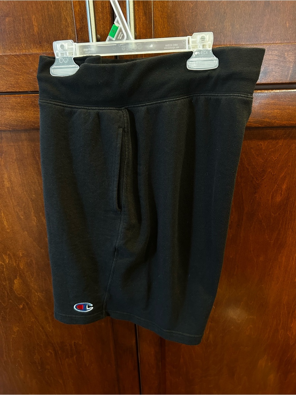 Champion Men's Black Athletic Shorts with Embroidered Logo - Large
